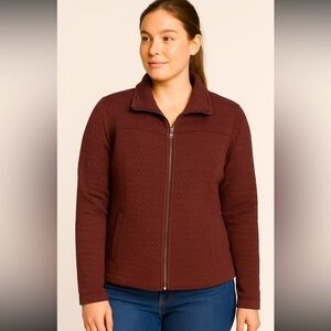 prAna Lightweight Quilted Zip Jacket | Maroon Textured | Size M